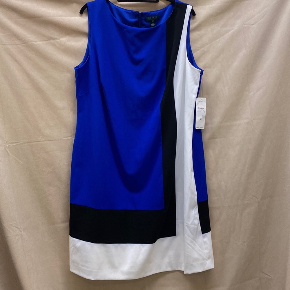 NWT Lauren by Ralph Lauren Dress blue with black/white panels
